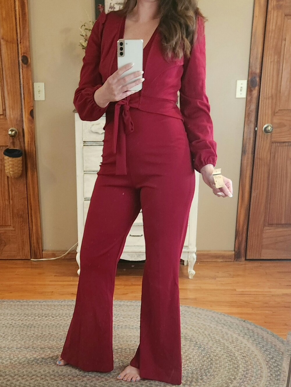 VTG 1970s Deadstock Jumpsuit Bell Bottom Open Back Disco Burgundy Fit S/M